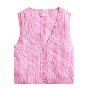 J. Crew 100% Cashmere Pink Cable Knit Sweater Vest